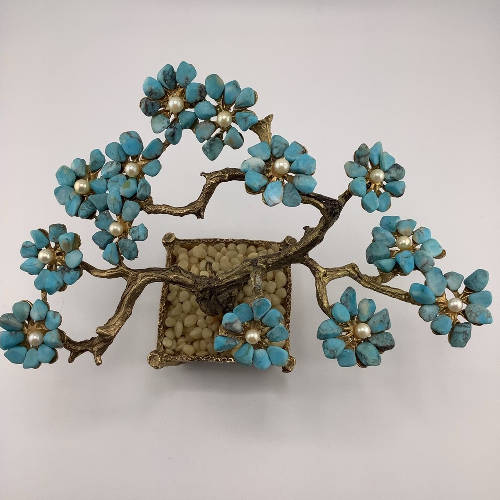 Vintage MCM Swoboda Turquoise and Cultured Pearl Bonsai Tree - Picture 2 of 8
